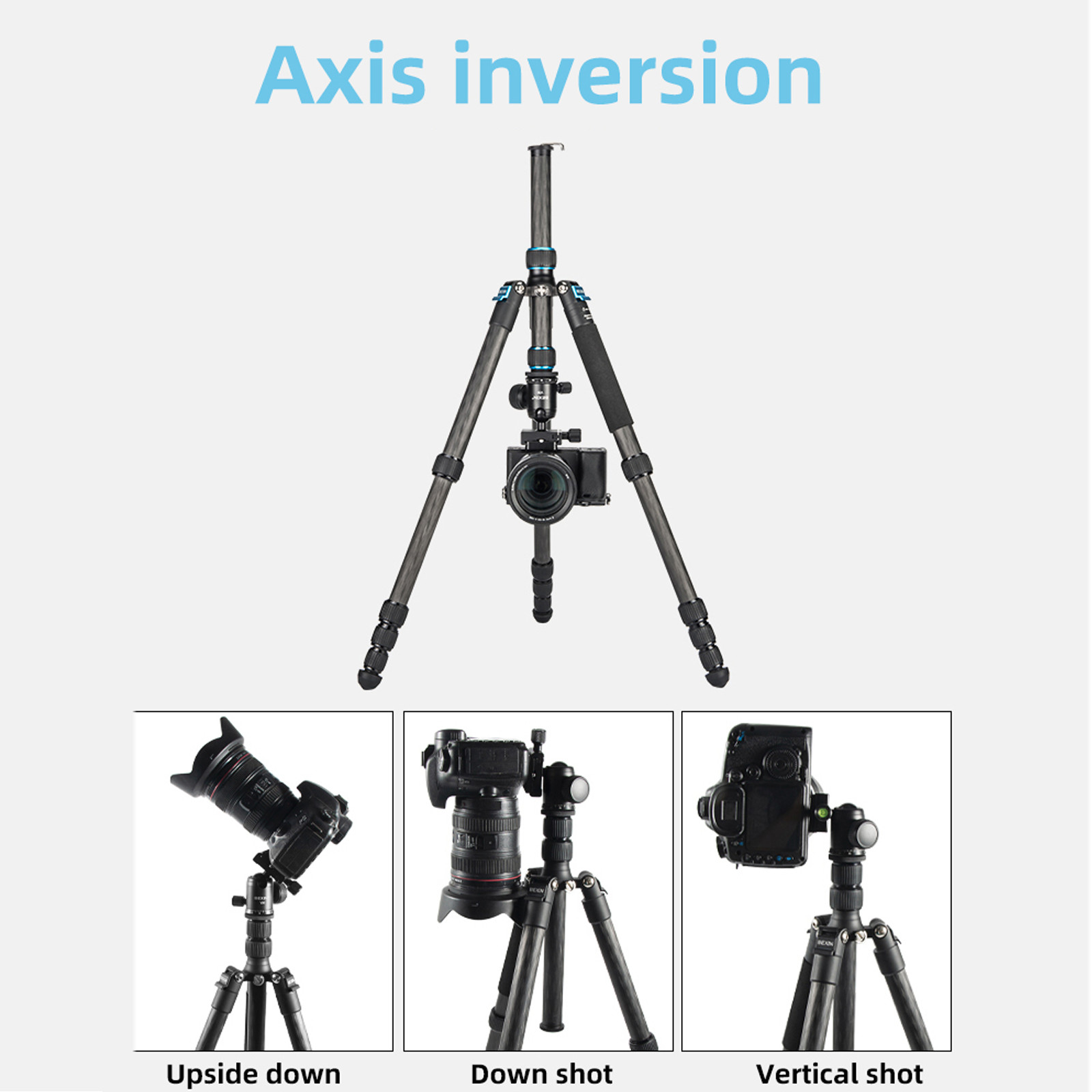 153cm Carbon Fiber Tripod Set with 360° Panoramic Head for DSLR Camera and Smartphone – Portable Travel Tripod with Monopod Conversion & Dual Center Column