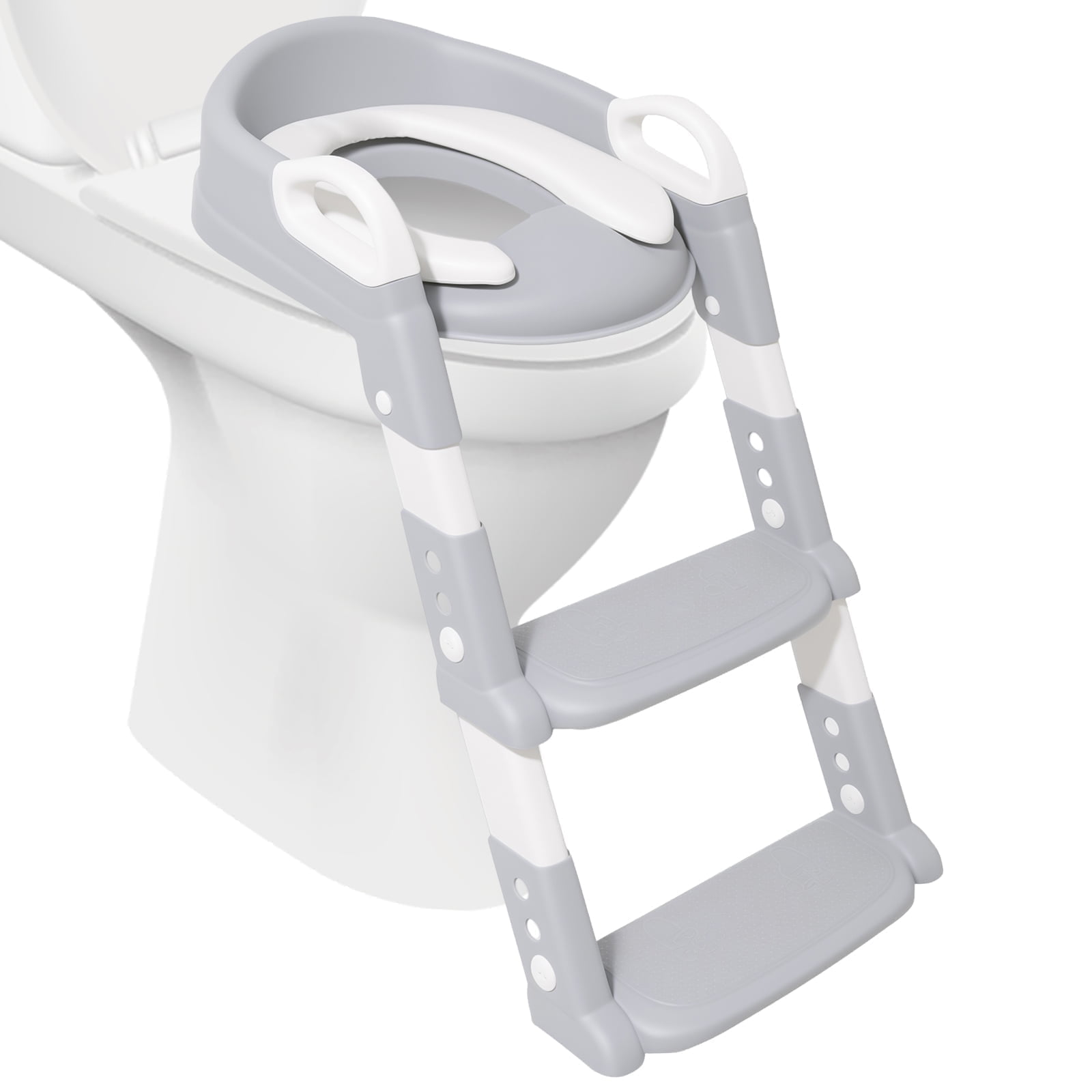 Dznils Potty Training Toilet Seat with Anti-Slip Ladder, Foldable & Adjustable Height, Toddler 12+ Months, Unisex, Gray