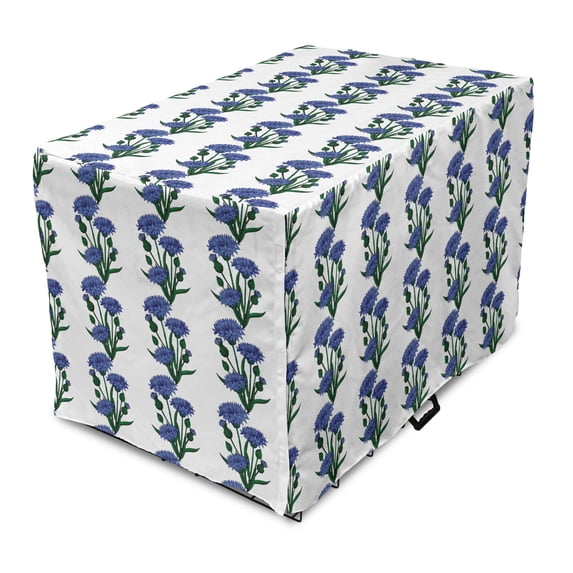 Floral Dog Crate Cover, Vertically Aligned Strips of Romantic and Blooming Cornflower Bouquets, Easy to Use Pet Kennel Cover Small Dogs Puppies Kittens, 7 Sizes, Violet Blue Hunter Green, by Ambesonne
