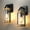 Black & Wood Texture-2 packs, variant on GEYANG Dusk to Dawn Outdoor Wall Light Fixtures Photocell Sensor Exterior Lantern Sconce Lighting Waterproof Outside Wall Mount Lamp for House Patio Garage Entryway Doorway(Bulb not Include)