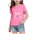 thumbnail image 2 of Loopsun Kids Girls Summer Shirts Print Bow Round Neck Short Sleeve Blouses for 3 to 14 Years, 2 of 5