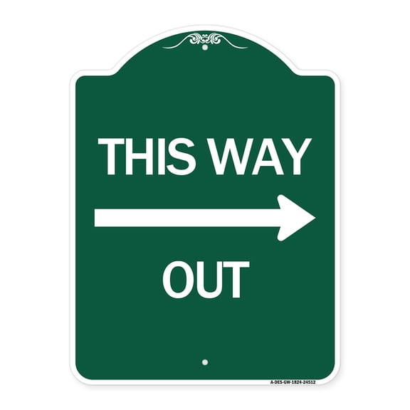 SignMission A-DES-GW-1824-24512 18 x 24 in. Designer Series Sign - This Way Out & Right Arrow, Green & White