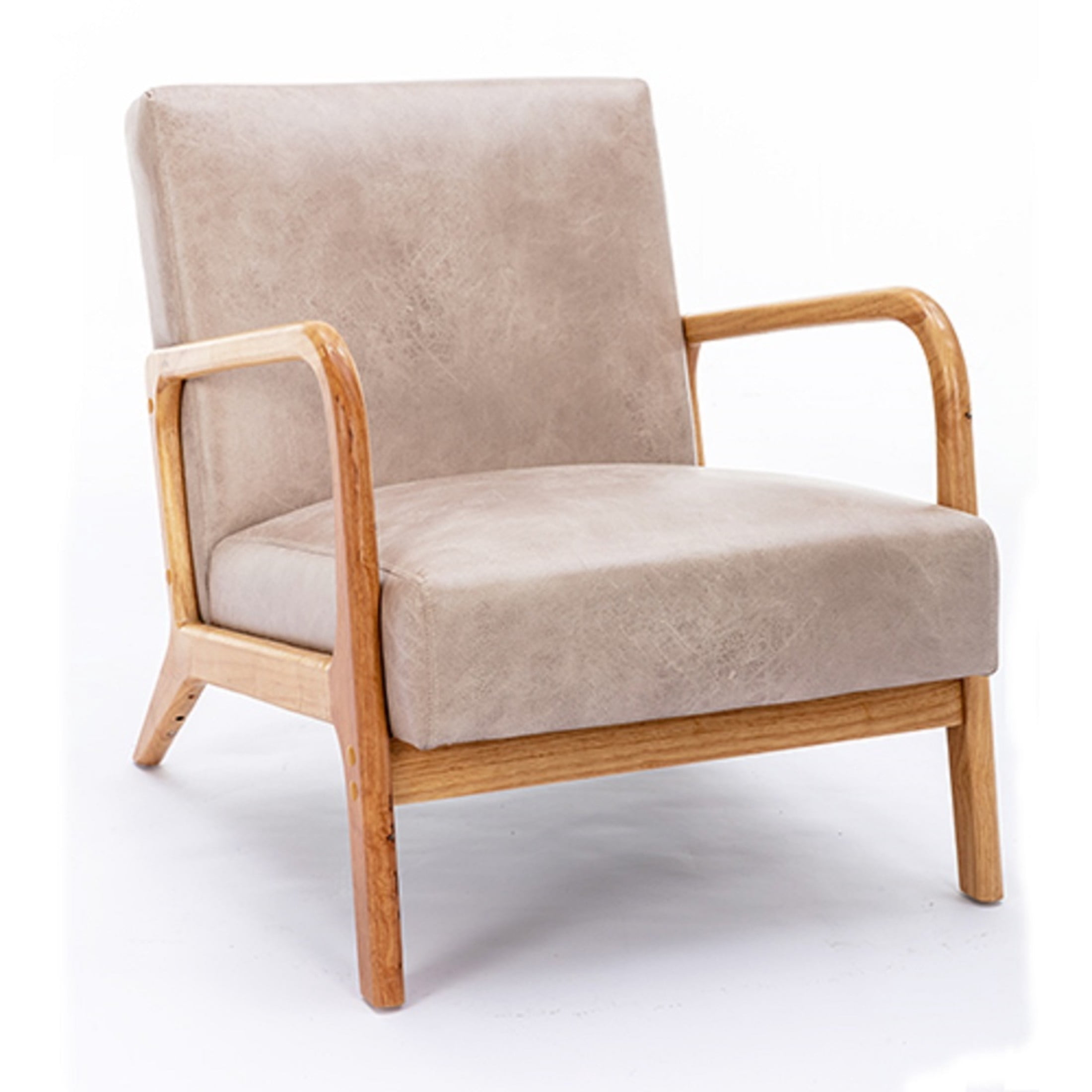 GDF Studio 32.7" Mid-Century Modern Accent Chair with Open Wood Frame, Microfiber Upholstery, Light Camel