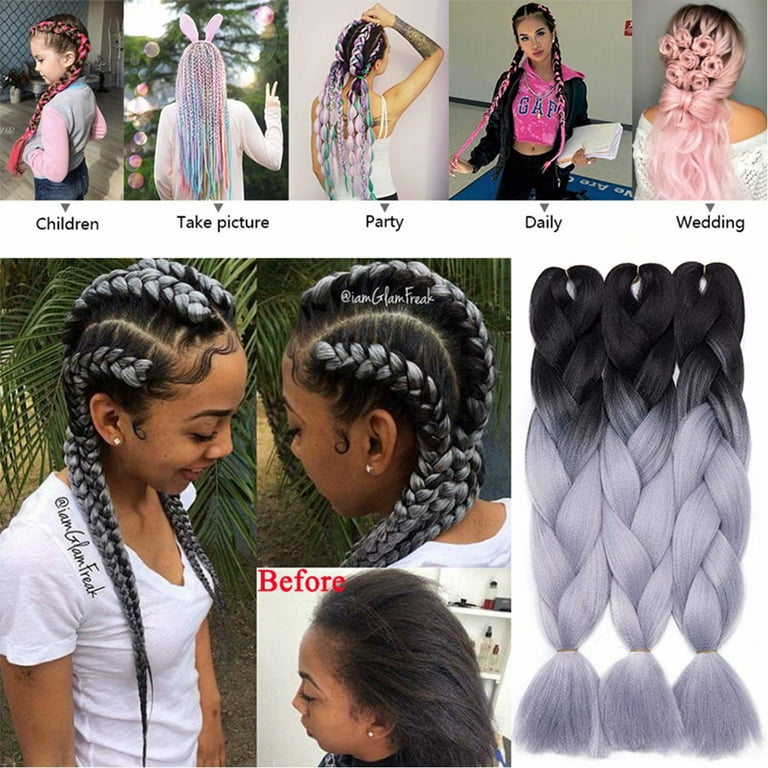 Benehair 3Packs Jumbo Braiding Hair Extensions Real Afro Box Braids Crochet  Twist Braid Ponytail 24 Dark Purple to Blue to Yellow to Orange 