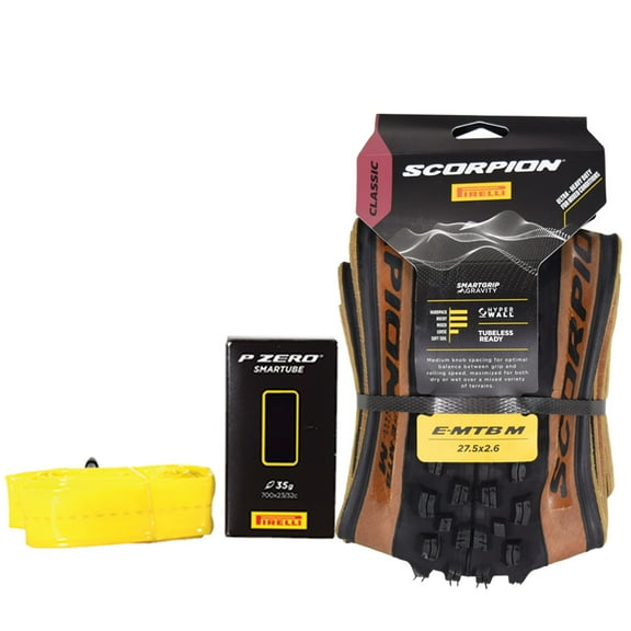 Pirelli Scorpion E-MTB M 65-584 (29 x 2.6) MTB Bicycle Tire & SmarTUBE 23/32-622 - Versatile E-Mountain Bike Tire for Trail and Enduro Use, Mixed Terrain, MTB, 120 TPI E-Bike Tire w/Keychain