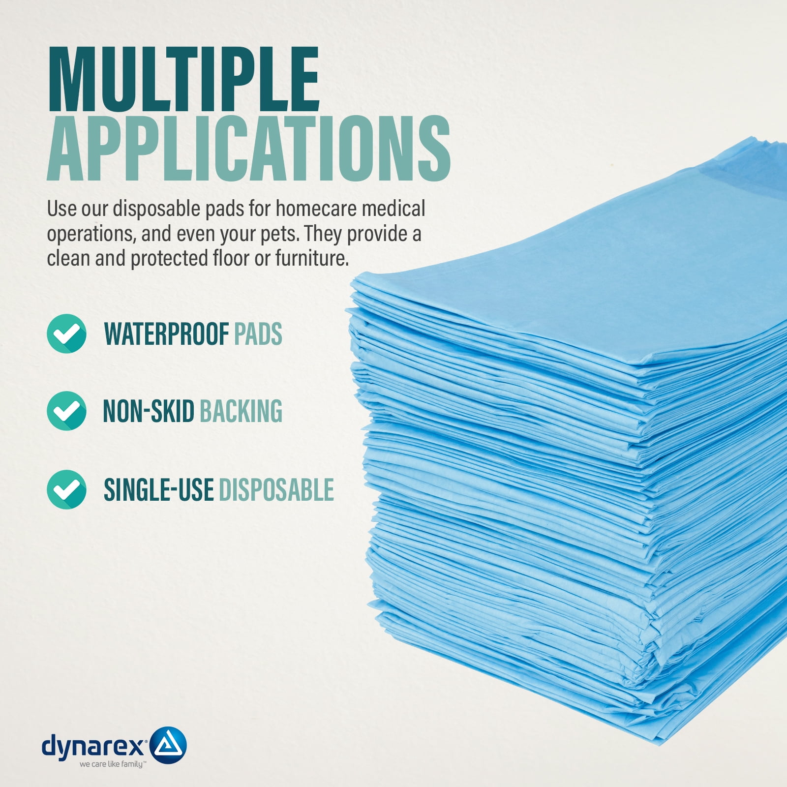 Dynarex Disposable Underpads, Medical-Grade Incontinence Bed Pads to Protect Sheets, Mattresses, and Furniture, 17” x 24” (22g), 1 Case of 300 (3 Boxes of 100)