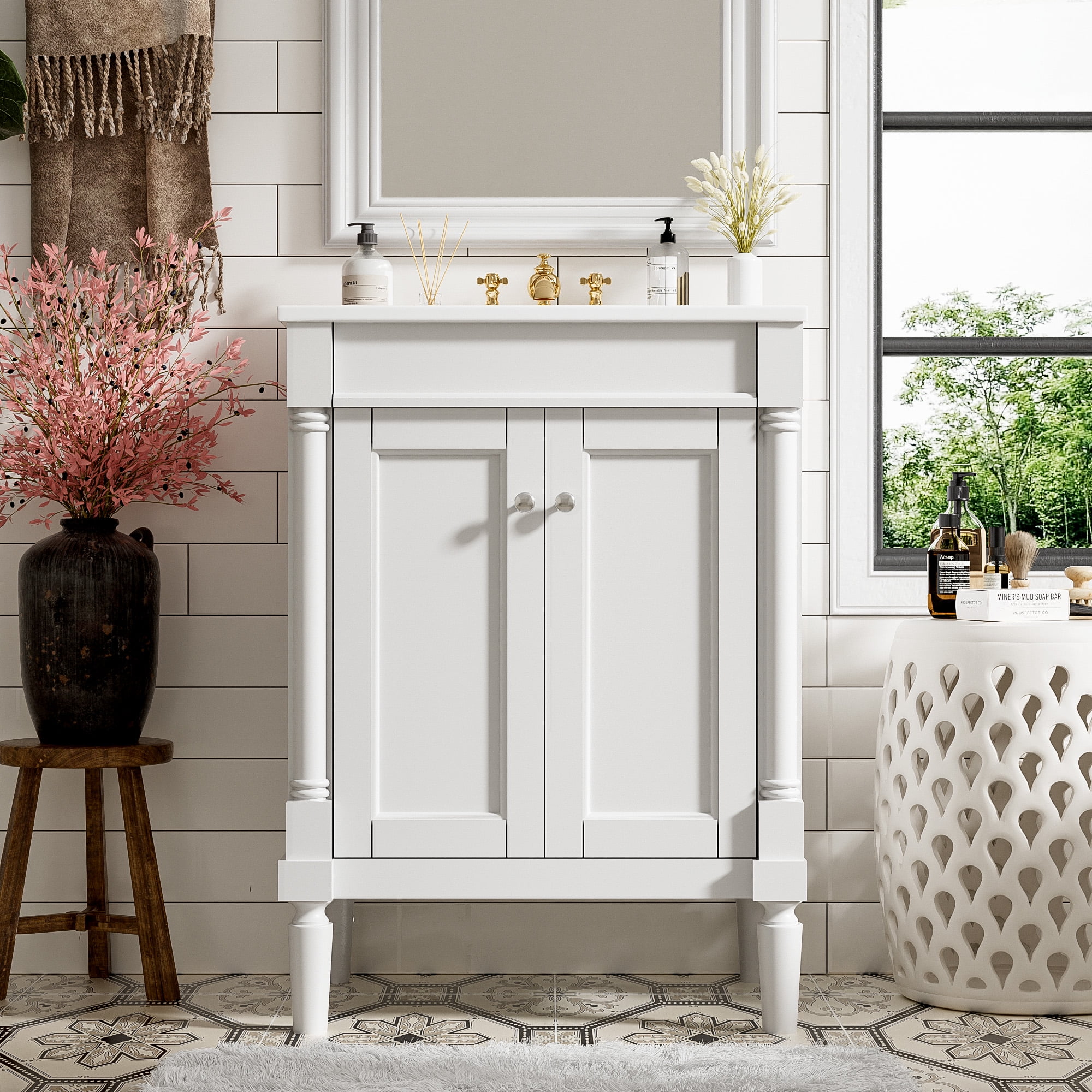 Euroco Modern Bathroom Vanity with Hole Basin, Dual Storage Shelves, and Enclosed Cabinet Design