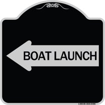 SignMission Designer Series Sign - Boat Launch (With Left Arrow) | Black & Silver 18" X 18" Heavy-Gauge Aluminum Architectural Sign | Protect Your Business & Municipality | Made in the