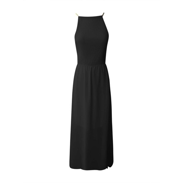 Gibobby Vestidos largos para fiestas elegantes Mini vestido plisado sin mangas de verano sin mangas para mujer(Negro,XL)