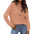 thumbnail image 1 of Femmes V Cou Sweat à Capuche Demi-Bouton Manches Raglan Pull à Cordon, 1 of 5
