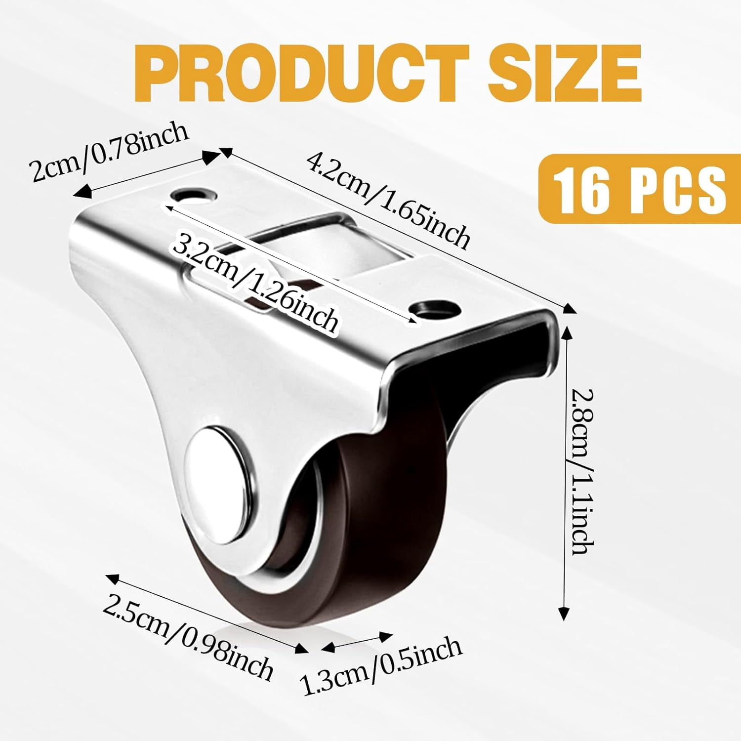 FRKSMD-16Pack 1 Inch Mini Rigid Caster Wheels, Low Profile Non-Swivel Fixed Casters with Iron Top Plate & TPR Wheels for Furniture, Trundle Bed, Drawers, Cabinets - Total Load 424 Lbs