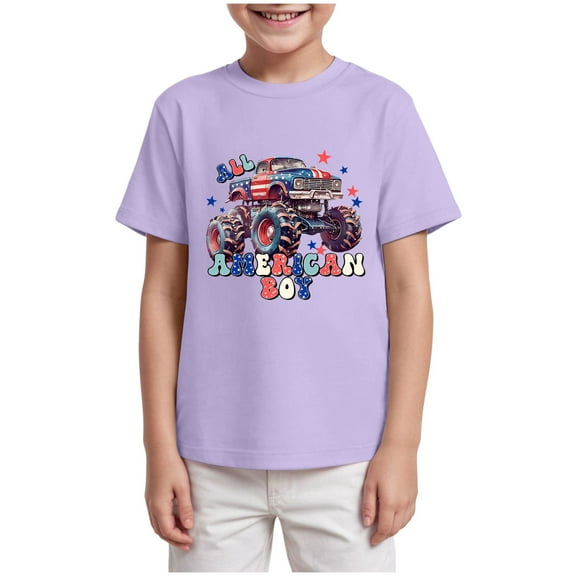 adviicd Independence Day Boys Shirt American Flag Tees Kids Toddler Short Sleeve Tee Shirts (Purple,2-3 Years)