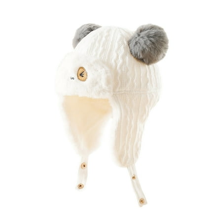 

YWDJ 2-4Years Toddler Kids Winter Wool Knitted Hat Outdoor Keep Warm Cute Hairball Kids Windproof Ear Protection Hat White 均码
