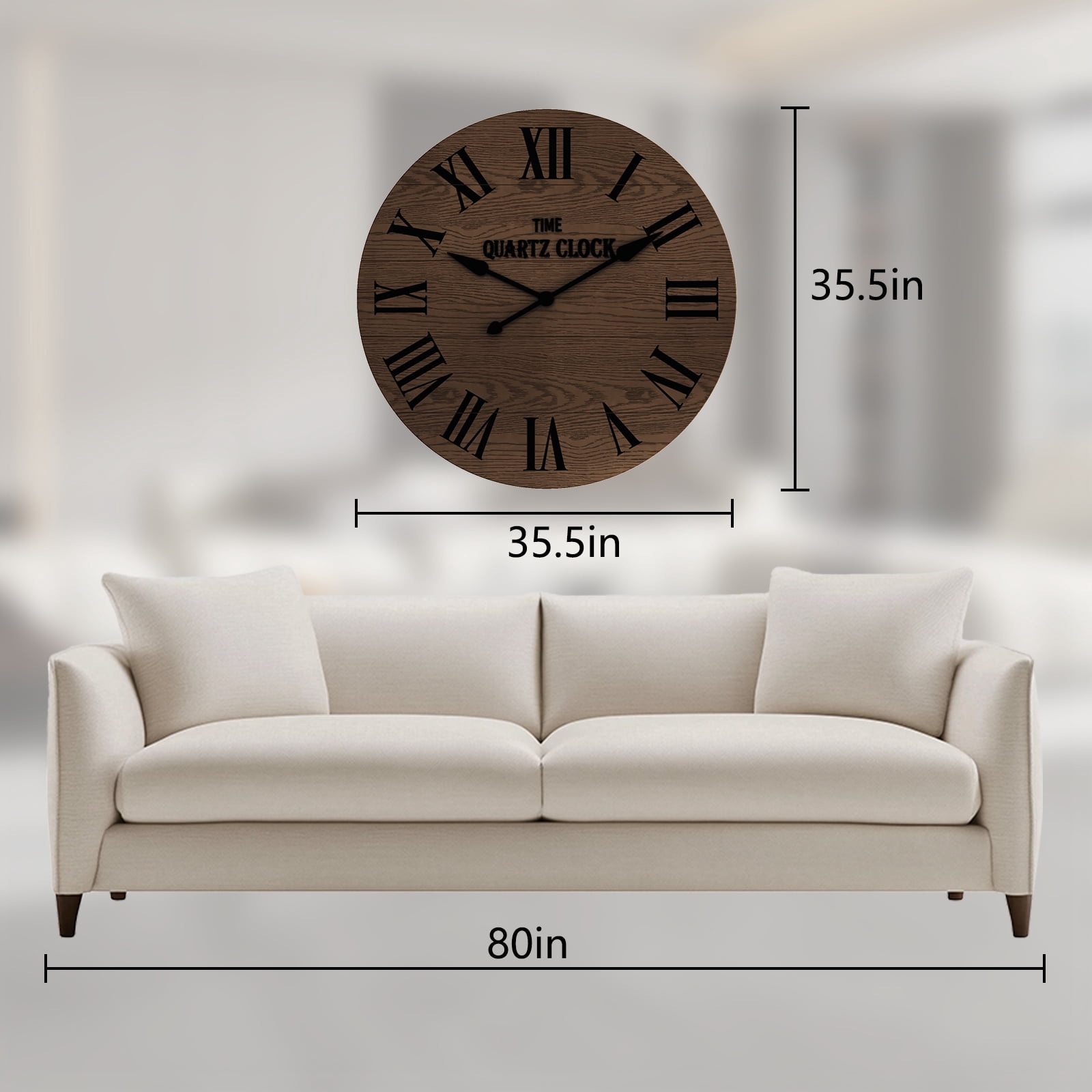 CBJCBJ 35.5” Farmhouse Large Shiplap Round Wall Clock with Roman Numeral for Living Room Decor, Brown