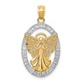 thumbnail image 1 of 14k Yellow Gold Solid Textured Polished Open back and Rhodium Believe Peace Faith Hope Religious Guardian Angel Pendant, 1 of 4