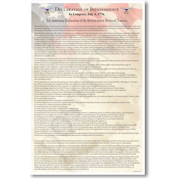 The Declaration of Independence - US History Government Classroom School Poster