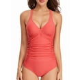 thumbnail image 6 of Csndyce Womens One Piece Swimsuits Retro V Neck Cross-Back Ruched Tummy Control Bathing Suits Female, 6 of 7