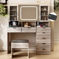 thumbnail image 2 of Ktaxon Large 47.24" Makeup Vanity Table Set with Hidden Storage, 7-Drawer Dressing Table, Bedroom Makeup Table, Gray, 2 of 11