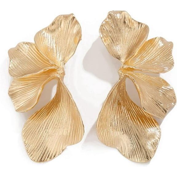 Flower Earrings for Women Gold Dangle Earrings Silver Metal Flower Petal Trendy Big Statement Lightweight