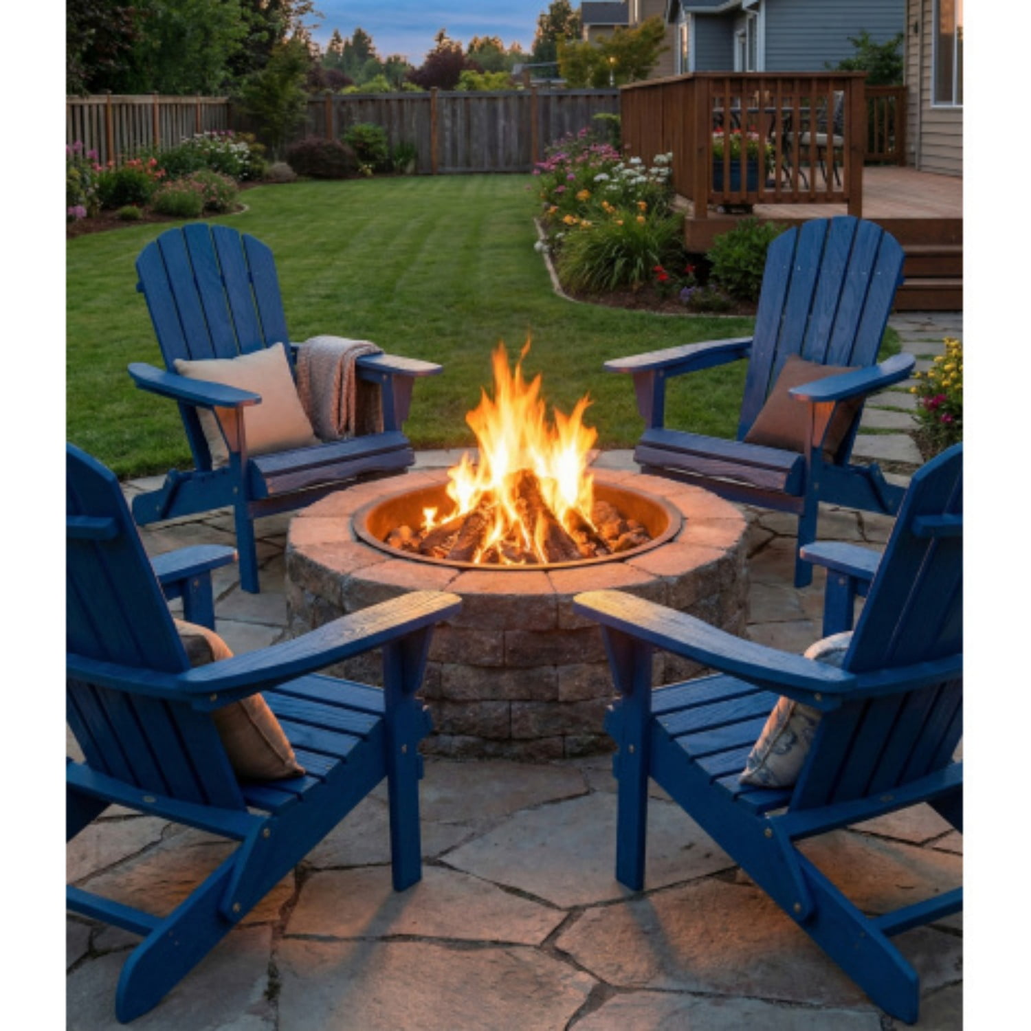 Wooden Adirondack Chair, Outdoor Folding Patio Lounge Chair with Pre-Assembled Backrest & Seat Board, Embossed Wood Grain, Hemlock Wood for Garden, Deck, Navy Blue