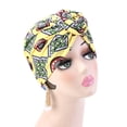 thumbnail image 3 of Qarigey Turbante musulmán anudado para la cabeza para mujer, patrón africano, poliéster, algodón, quimio, pérdida de cabello, pañuelo Sombreros Amarillo, 3 of 6