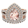 thumbnail image 4 of Pear Cut Pink Morganite Double Halo Wedding Ring Set Split Shank 14K Rose Gold 3.40 Carat (G,SI), 4 of 5