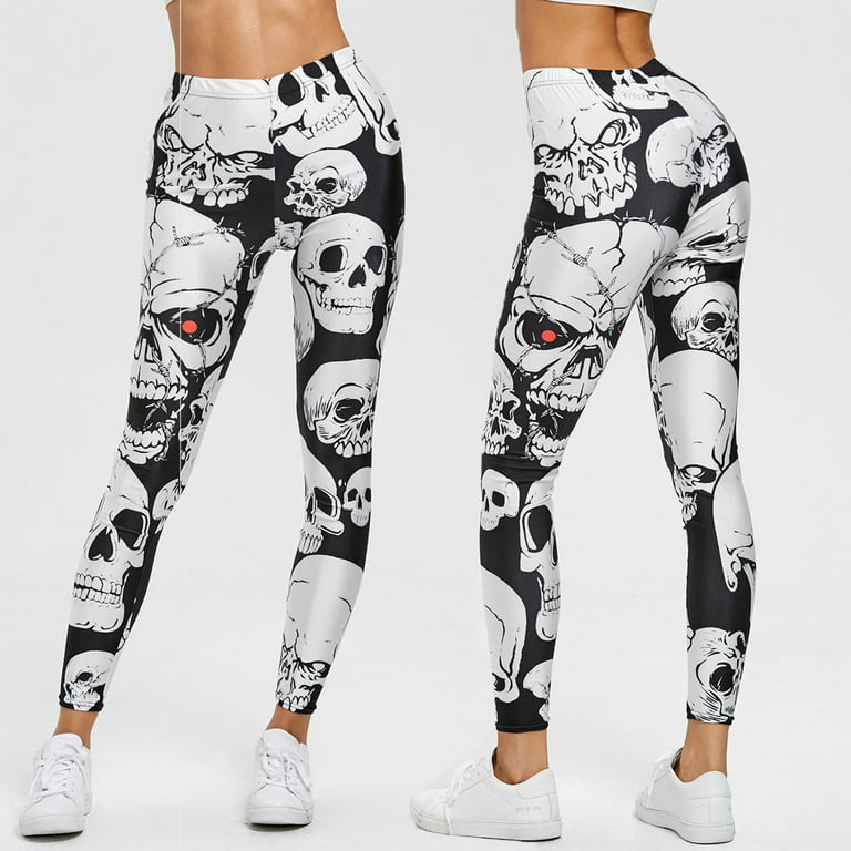 Pgeraug pants for women Skull Print Sports Leggings Yoga Workout Gym Sports  Pants Stretch Trouser leggings Black M 