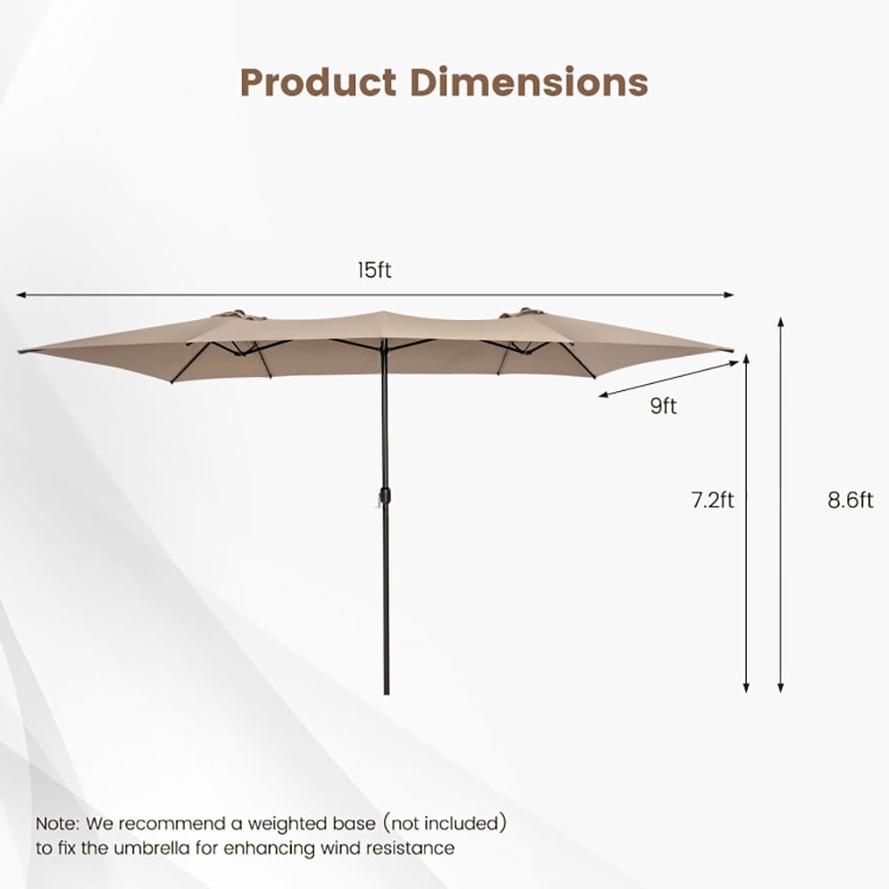Aimee Lii 15 Feet Double-Sized Patio Umbrella with Crank Handle and Vented Tops, Sunbrella Patio Umbrellas, Brown