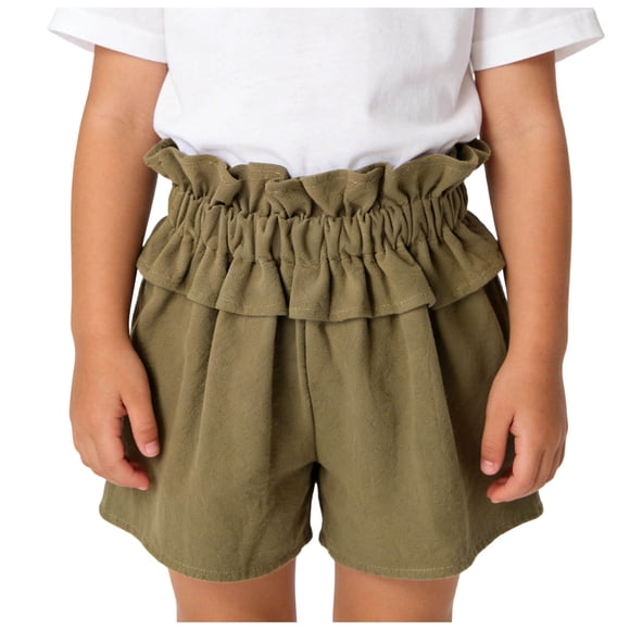 sertiohcv Baby Cotton Linen Ruffle Bloomers Girls Summer Comfortable Breathable Sports Casual Shorts Green Size for 2-3 Years