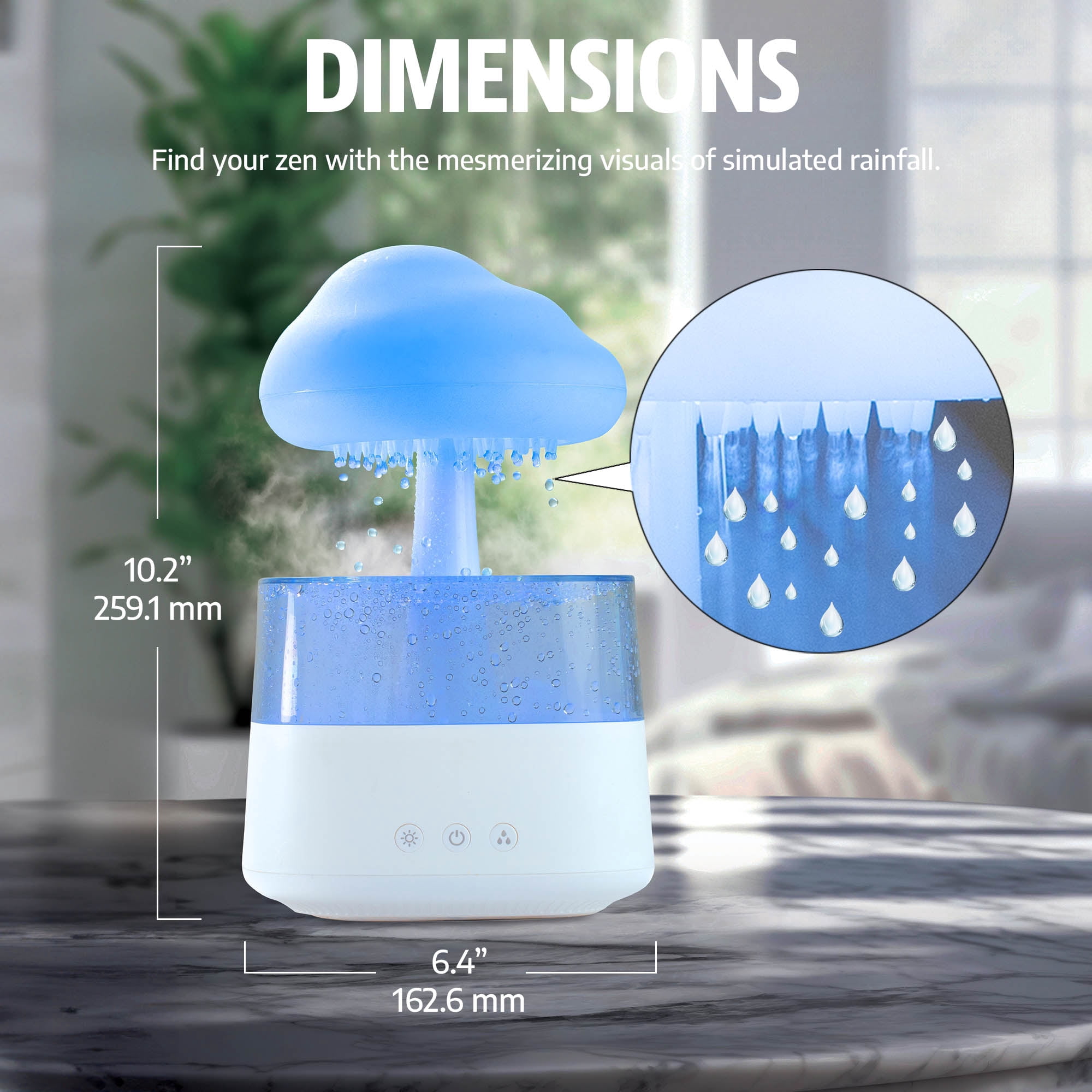 BrightSide Rain Cloud Mood Lamp with Mist - USB Powered and Color Changing Lights, 5.63" Height