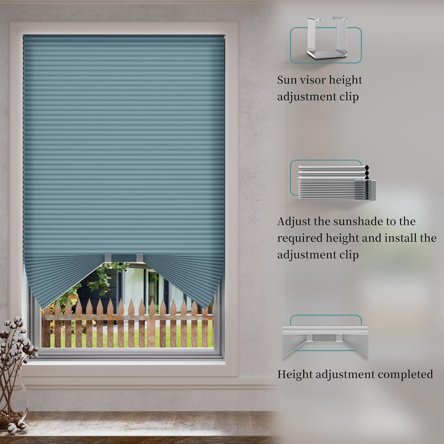 Arch Window Shades Half Circle Light Filtering Cellular Shades Cordless No Drill Blinds for Windows Half Moon Honeycomb Fabric No Tools Shades Easy Install (1PCS Blue 72" W X 36" H)