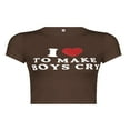 thumbnail image 2 of Crop Tops pour Femmes Col Rond Manches Courtes Imprimé Lettre Ajusté Pull T-Shirt pour Jeunes Dames, 2 of 5