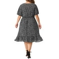 thumbnail image 3 of Vestido midi de camisa con cintura fruncida y mangas cortas con volantes para mujer de tallas grandes Agnes Orinda 4X en negro y blanco, 3 of 6
