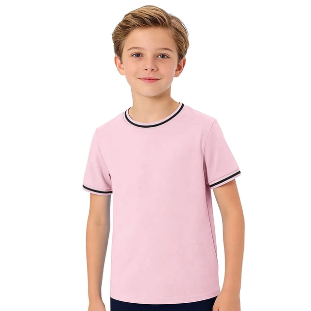 T-shirts à Manches Courtes Col Rond Unis pour Garçons, Hauts Décontractés Légers pour l'École et les Sorties, 5-14 Ans