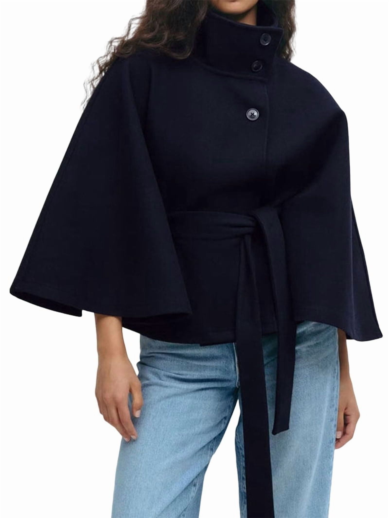 Womens Dark Brown With Camel Trim Open Front Button Winter Fleece