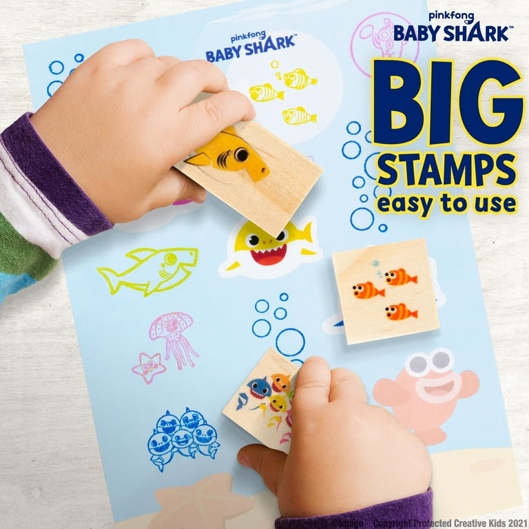 Baby Shark Stamp Set by Creative Kids 36 Piece Wooden Stamps Set Includes  Ink Pads, Stickers, Markers, Picture Frames - Montessori Wood Stamp  Birthday