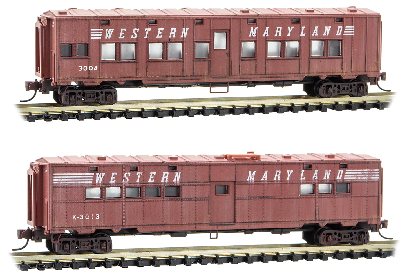 Micro-Trains MTL N-Scale Troop Train Cars Western Maryland/WM Weathered 2-Pack 