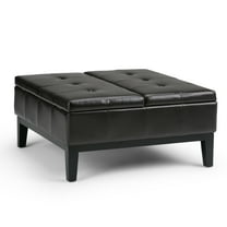 Simpli Home Dover 36 in.W Square Coffee Table Storage Ottoman in Tanners Brown Faux Leather