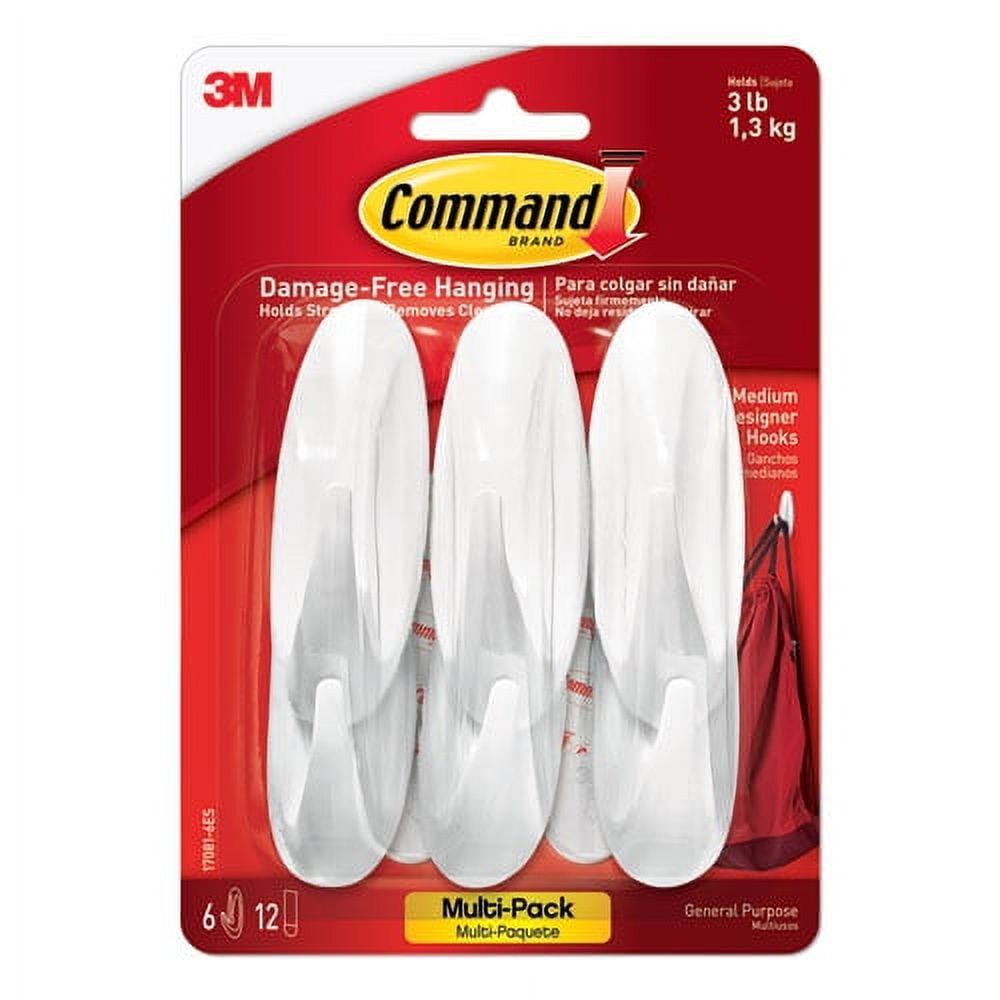 Designer Hooks, Plastic, White, 3 Lb Cap, 6 Hooks And 12 Strips/pack | Bundle of 5 Packs