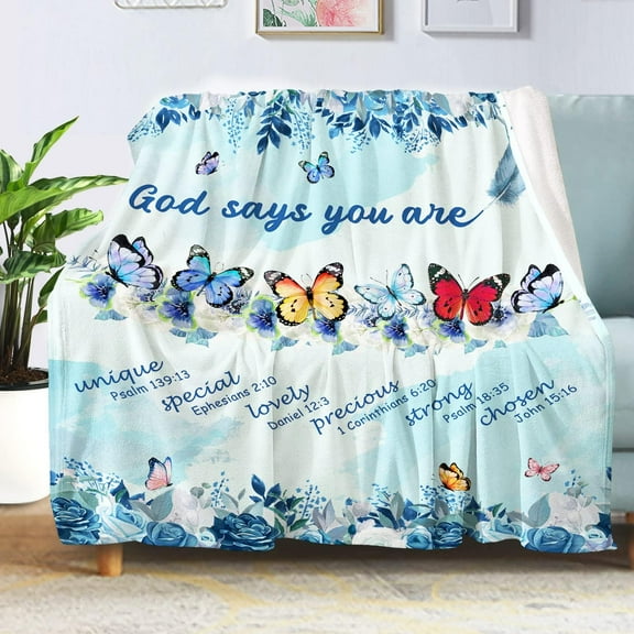 Christian Gifts for Women, Soft Lightweight Prayer Blankets Scriptures, Plush Warm God Says Religious Blanket Bible Faith Gifts for Women Men 60x50 '''' (Butterfly)
