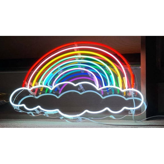 Queen Sense 23" Rainbow Clouds Neon Sign With Dimmer Acrylic Man Cave Handmade Neon Light 124RCATr
