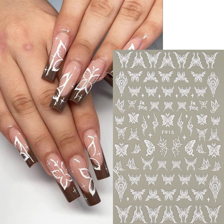 NEWSPIED 8 Sheets White Nail Art Stickers 3D Gothic Nail Decals