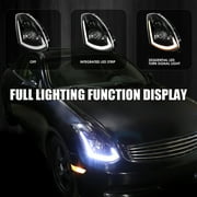 Spec-D Tuning Black Projector Headlights w/ Sequential LED Strip Compatible with 2003-2007 Infiniti G35 Coupe, Left + Right Pair Headlamps Assembly