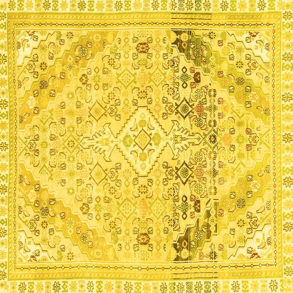Ahgly Company Indoor Square Abstract Yellow Modern Area Rugs, 6' Square