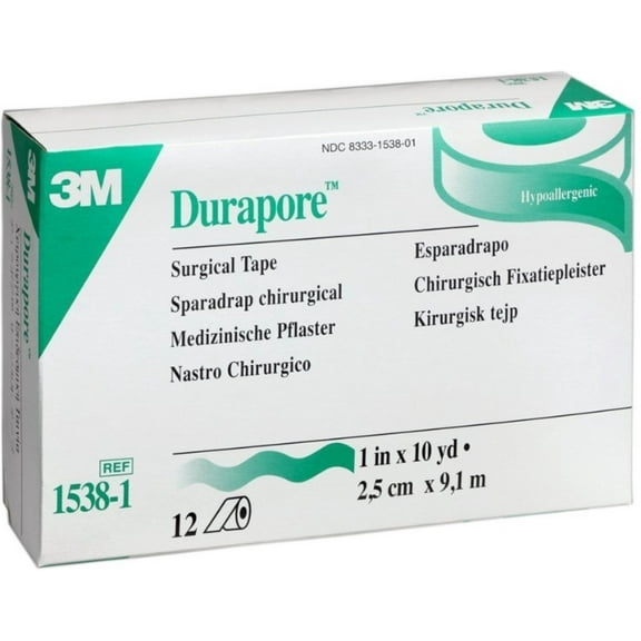 3M Medical Tape Durapore Silk-Like Cloth 1" X 10 Yard White NonSterile, 12 ea (Pack of 3)