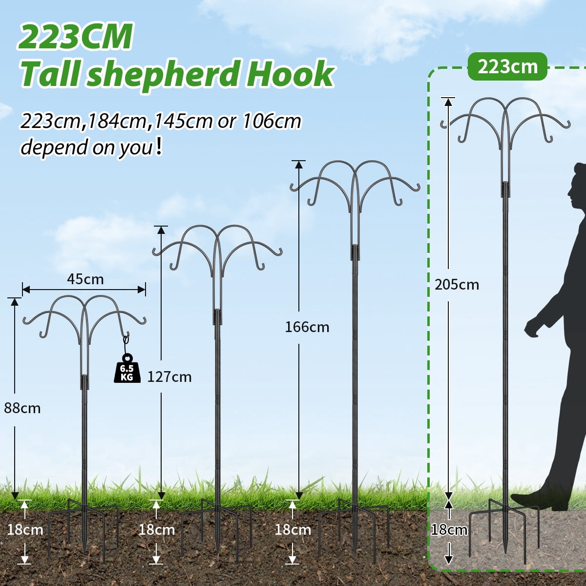 KOLAKO Bird Feeder Poles, 223cm Extra Tall Bird Feeding Stations Stand, Heavy Duty  Metal Shepherds Hooks Crooks for Garden Lantern