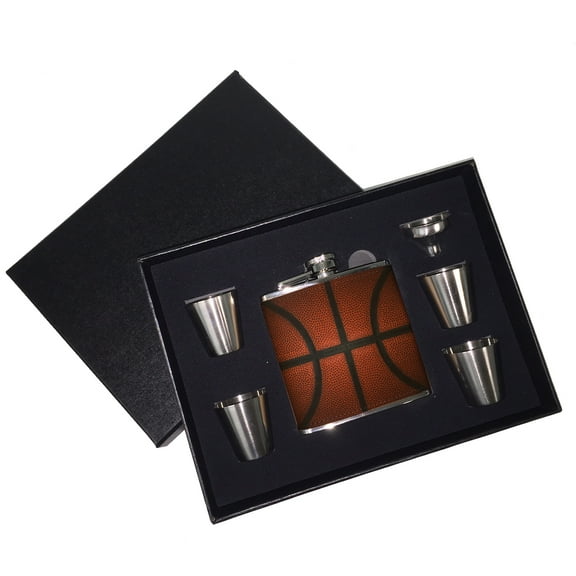 KuzmarK 6 oz. Leather Flask Set in Black Presentation Box - Basketball Life