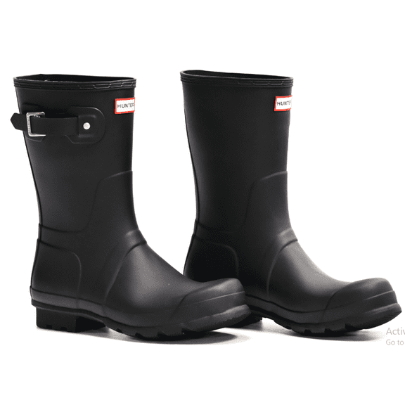 Hunter Women's Original Short Logo Backstrap Rain Boot, Black,11 M US