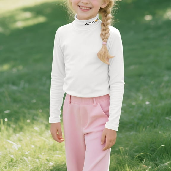 SGFCWSX Girls Long Sleeve Tops Half High Collar Shirts Kids Warm Fall T-Shirts White Size 9-10T