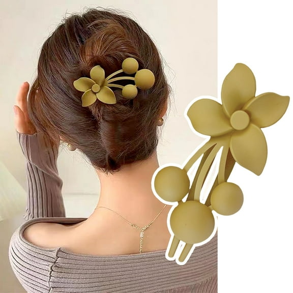 Opvise Frosted Texture Hair Claw Flower Decor Thick Thin Hair Clip Non-slip Matte Finish Large Back Head Hair Claw Hair Accessories Black